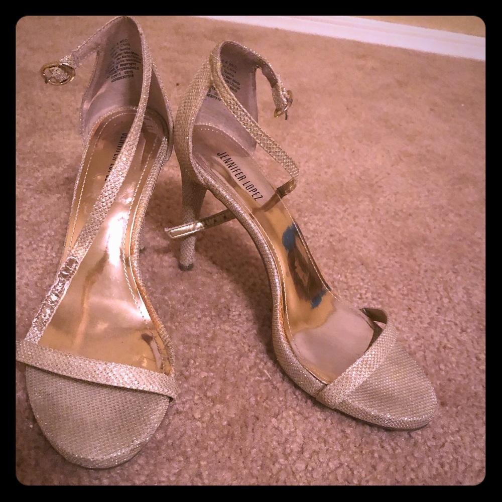Jennifer Lopez Gold sparkle heels, size 8, GUC